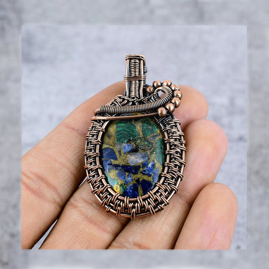 Blue-Green Azurite Malachite Gemstone Pendant