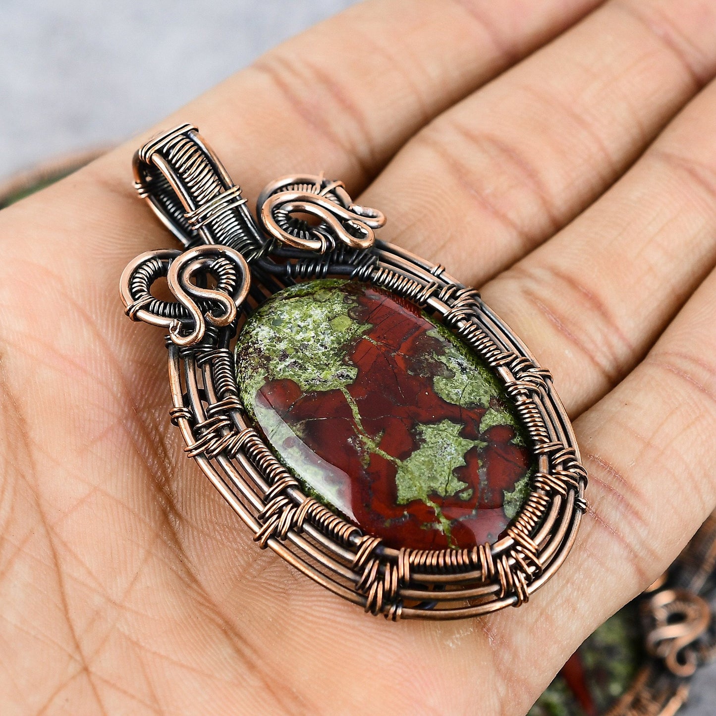 Green-Red Dragon Bloodstone Gemstone Pendant