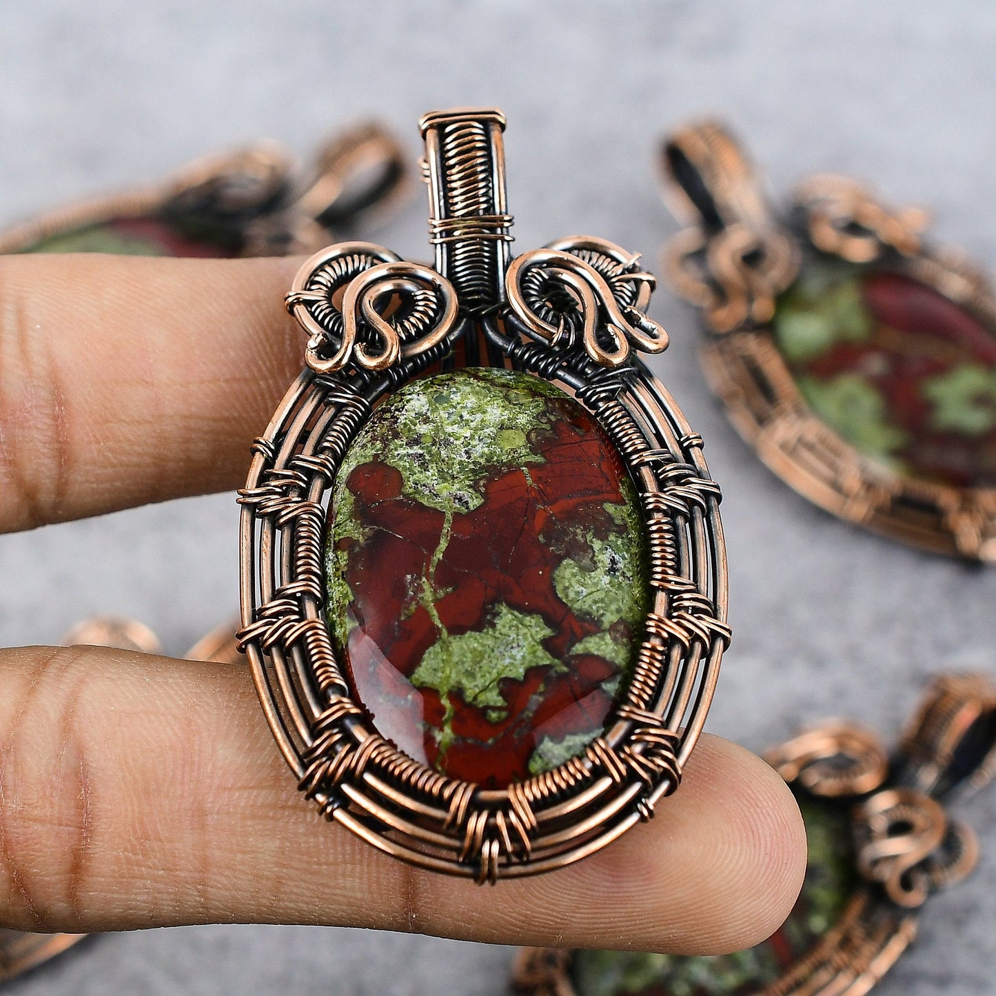 Green-Red Dragon Bloodstone Gemstone Pendant
