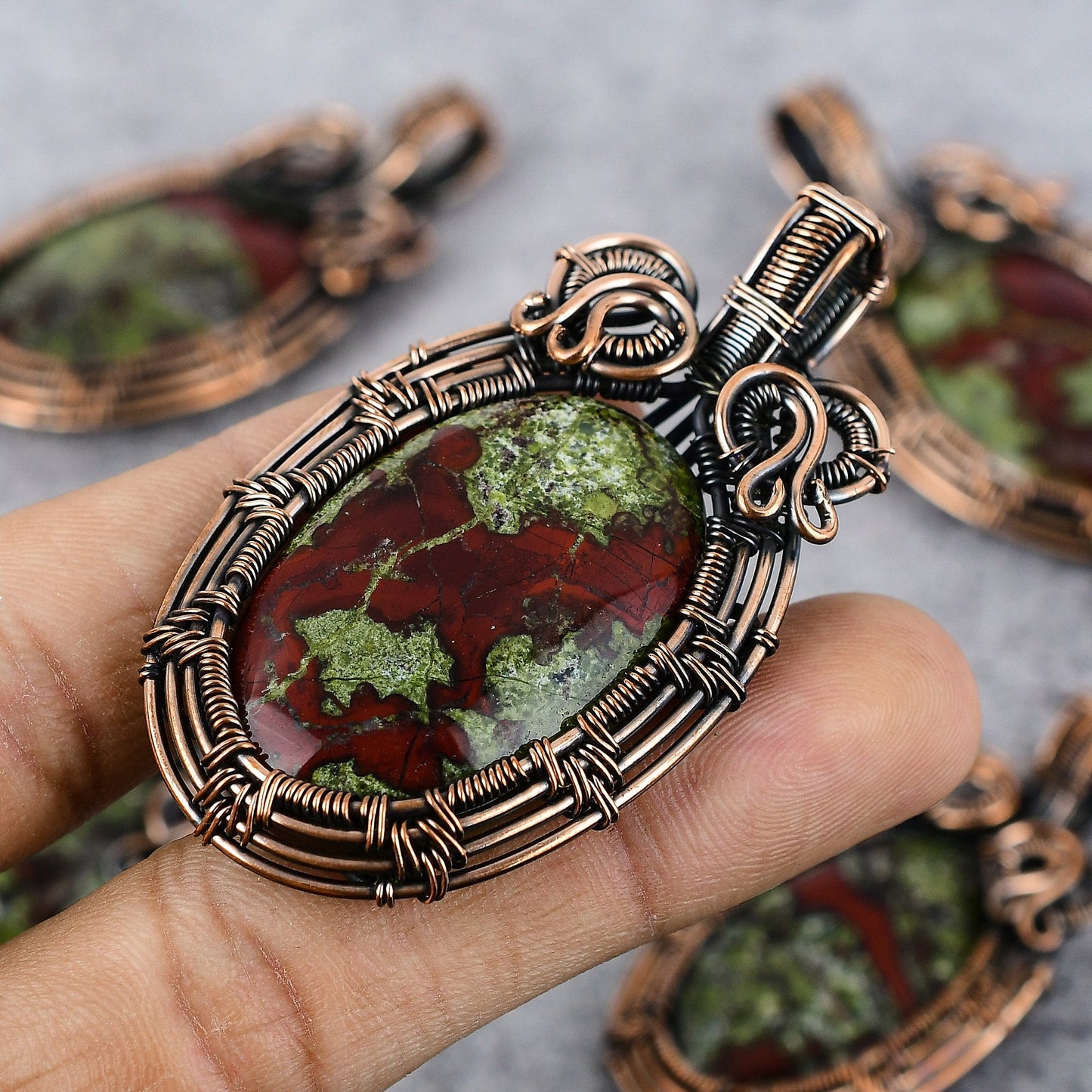 Green-Red Dragon Bloodstone Gemstone Pendant