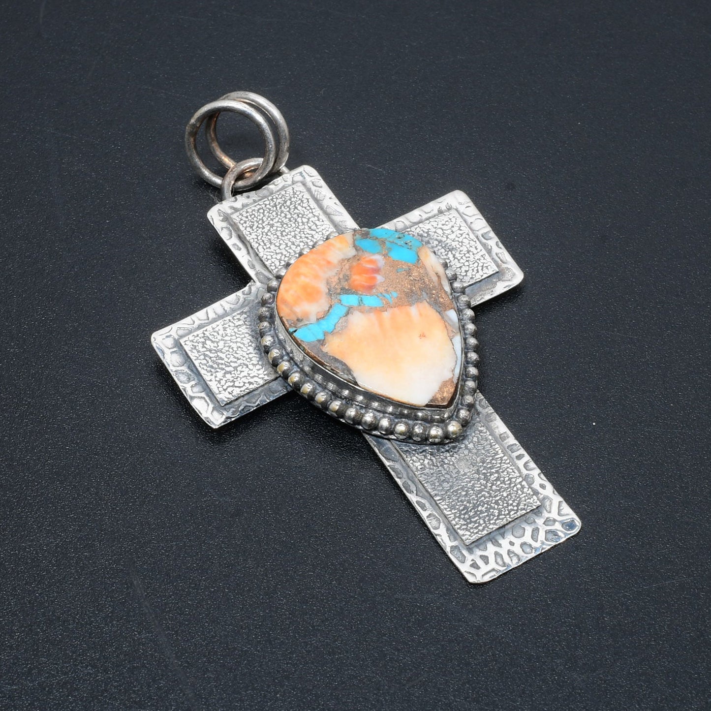 Turquoise & Orange Spiny Oyster Cross Pendant