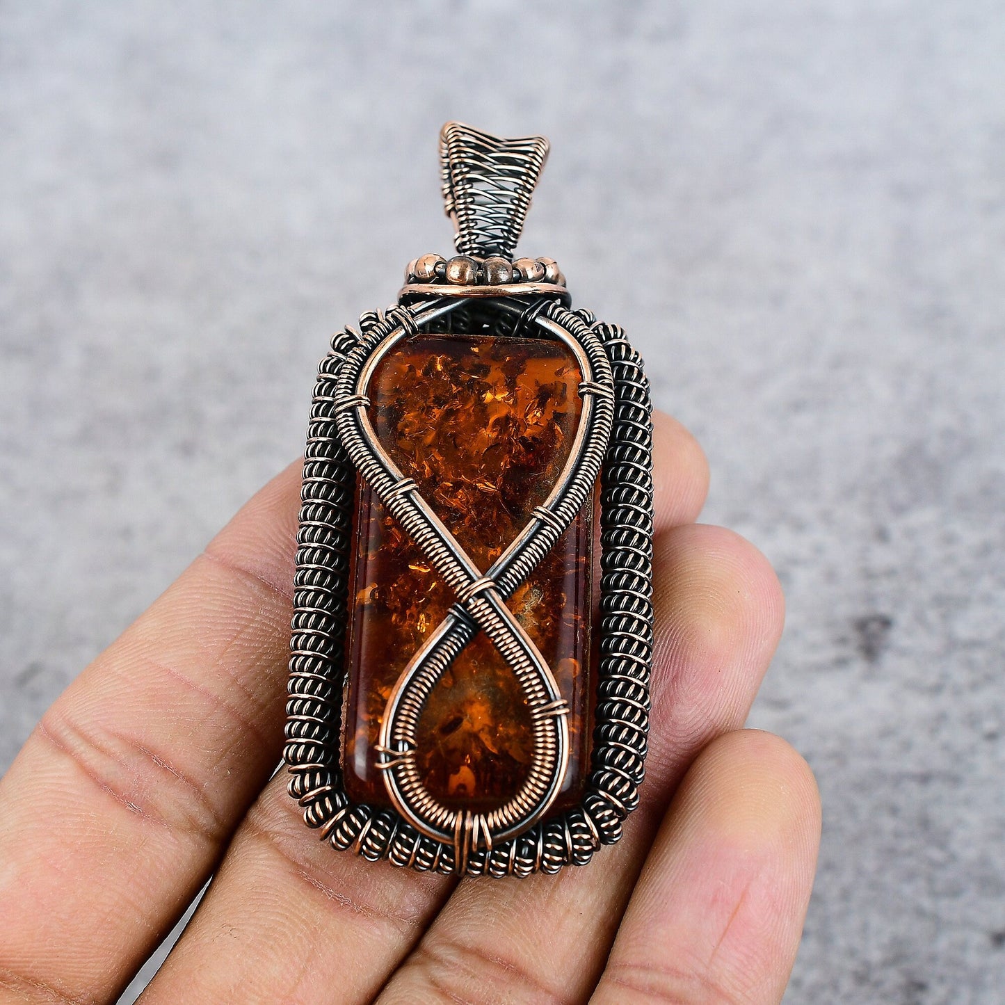 Golden Amber Gemstone Infinity Pendant