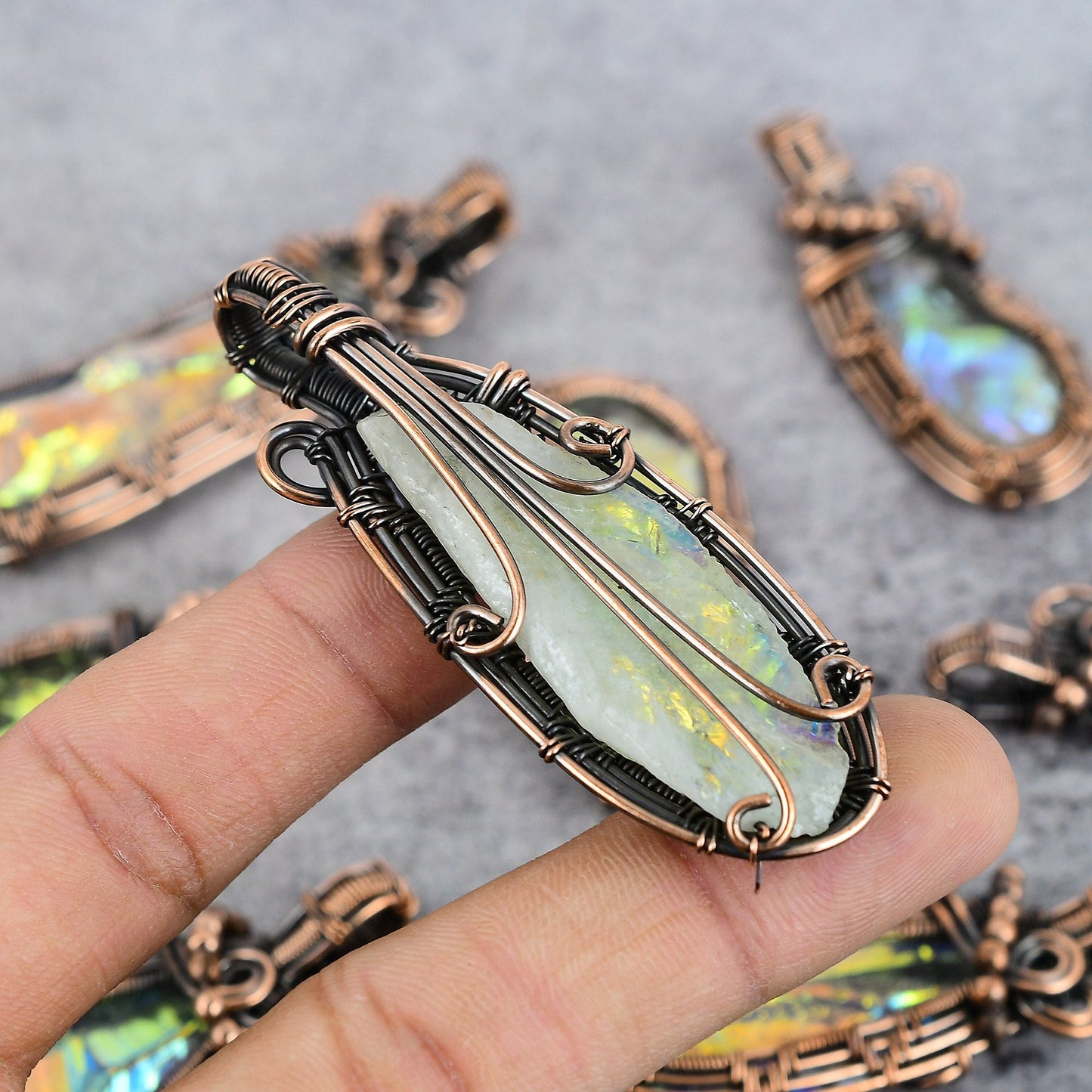 Peacock Aura Druzy Gemstone Pendant