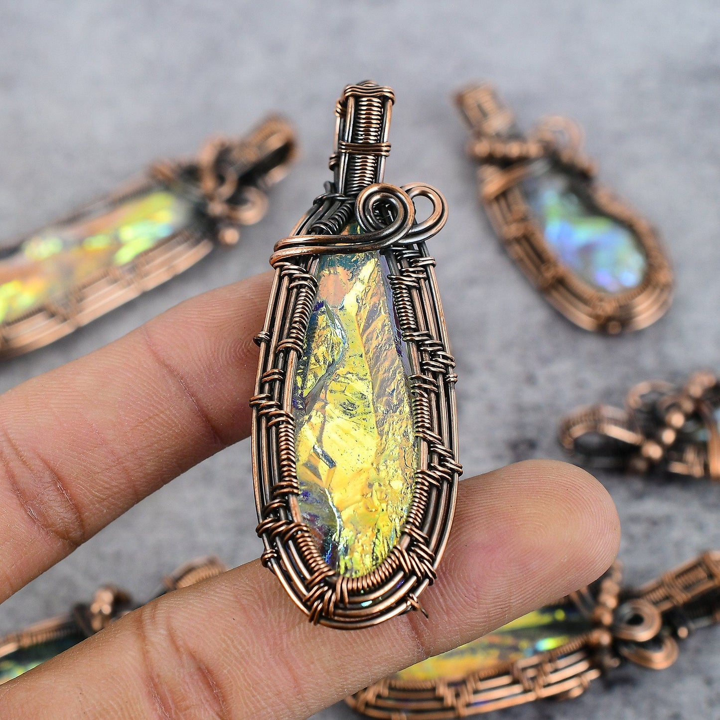 Peacock Aura Druzy Gemstone Pendant