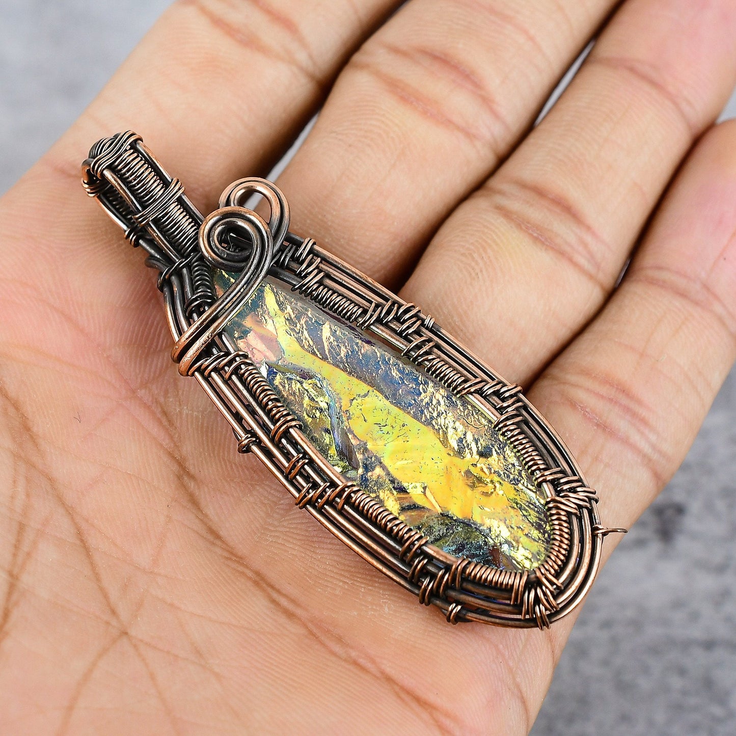 Peacock Aura Druzy Gemstone Pendant