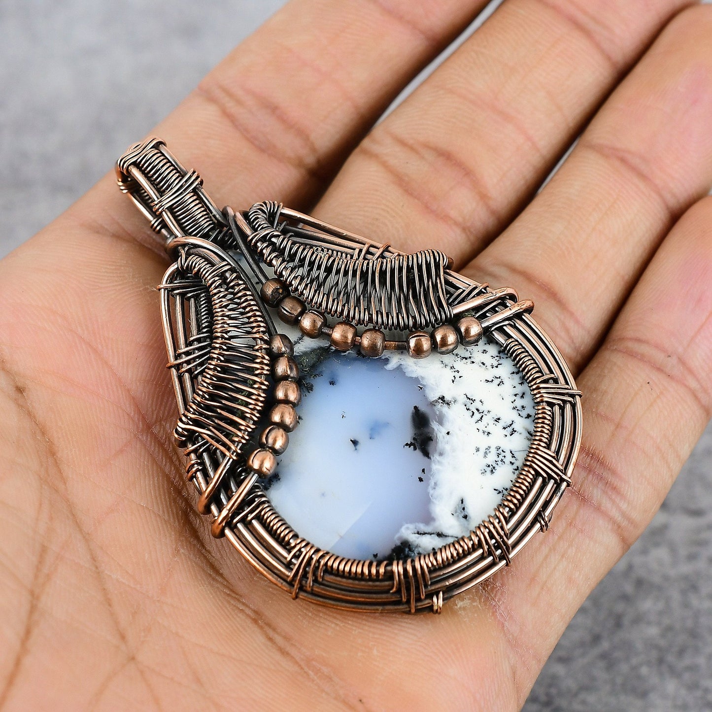 White Dendrite Opal Gemstone Pendant