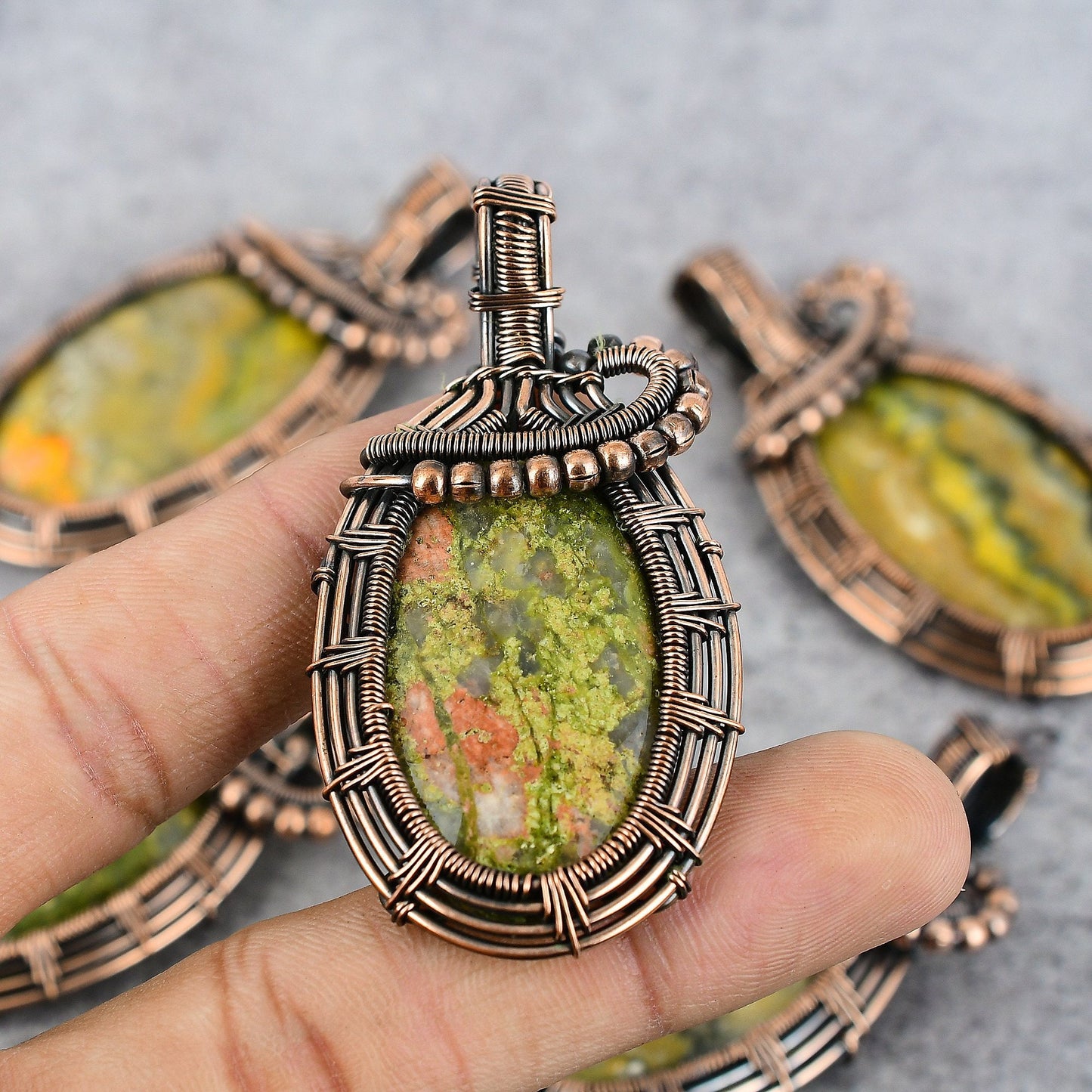 Green-Pink Unakite Gemstone Pendant