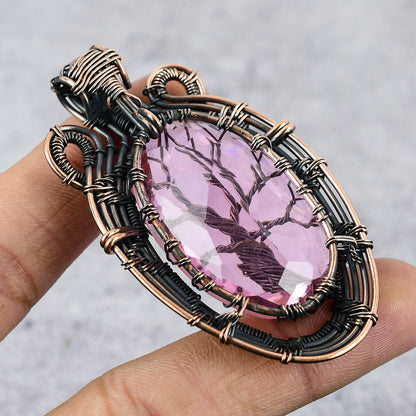 Pink Kunzite Gemstone Tree of Life Pendant