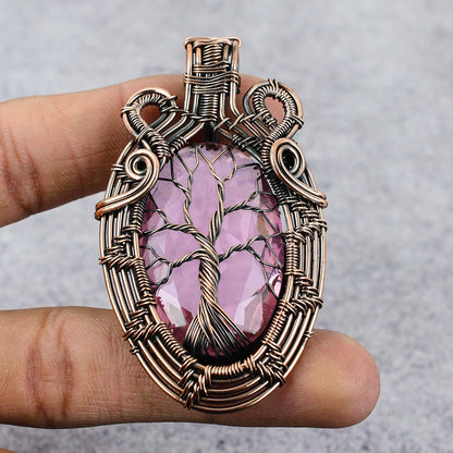 Pink Kunzite Gemstone Tree of Life Pendant