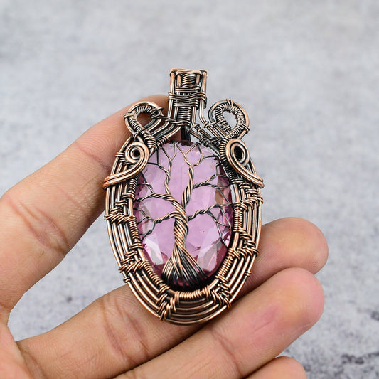 Pink Kunzite Gemstone Tree of Life Pendant