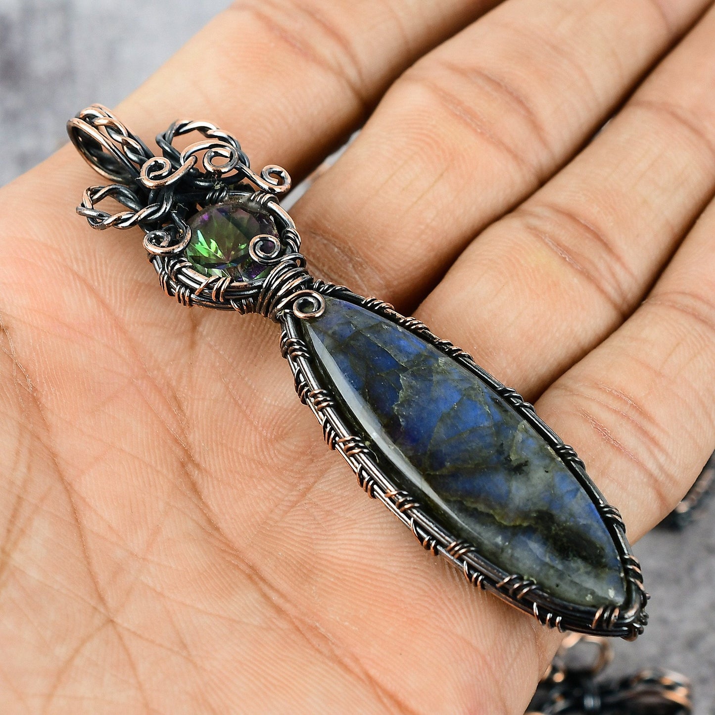 Blue-Green Labradorite Gemstone Pendant