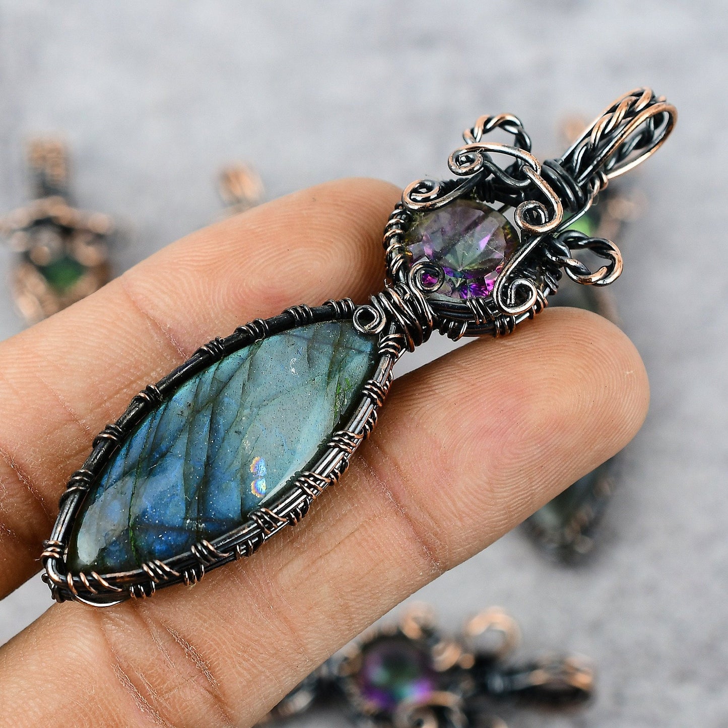 Blue-Green Labradorite Gemstone Pendant