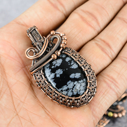Black & White Snowflake Obsidian Gemstone Pendant