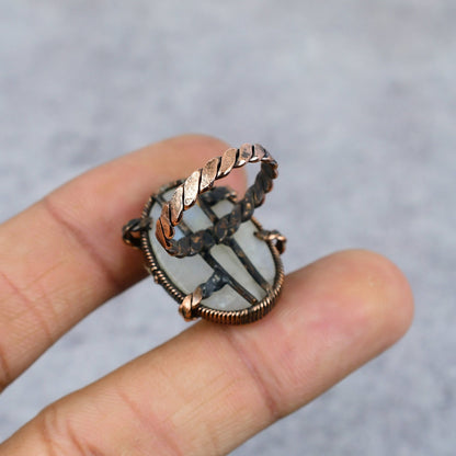Rainbow Moonstone Gemstone Copper Ring