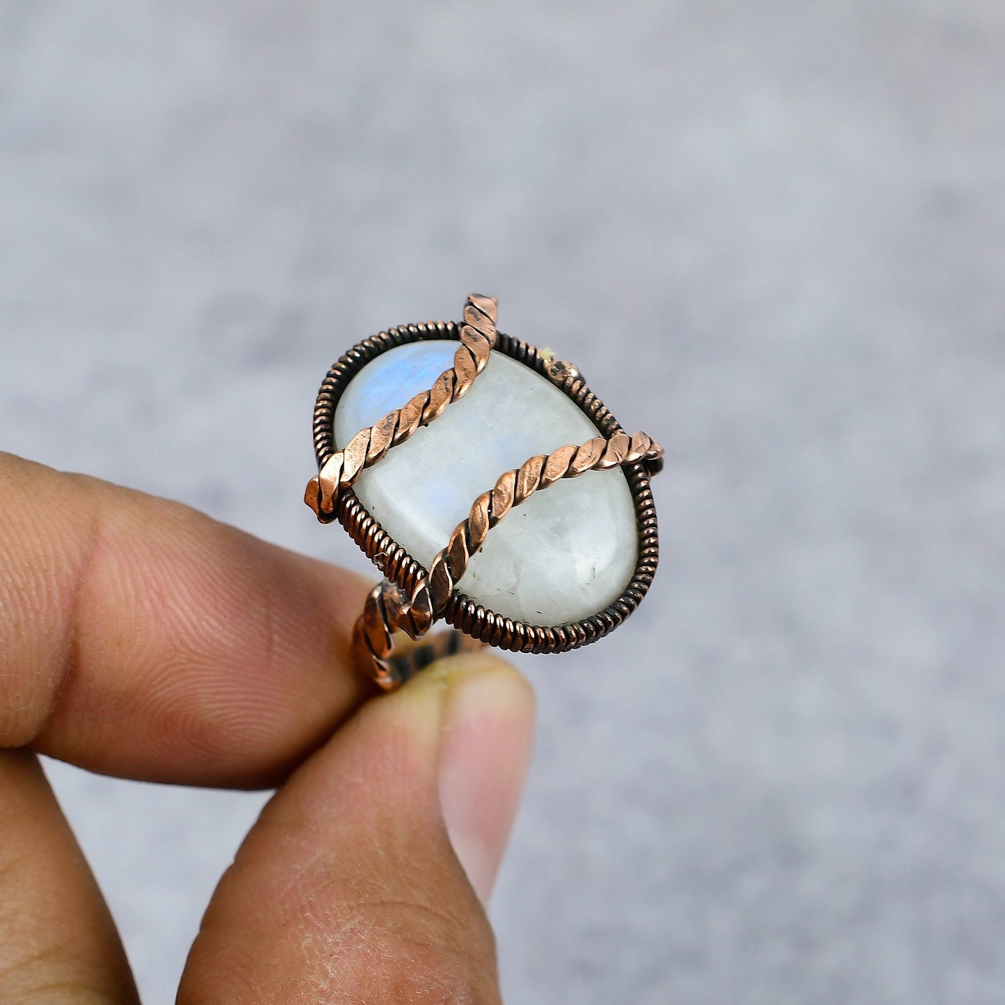 Rainbow Moonstone Gemstone Copper Ring