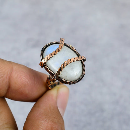 Rainbow Moonstone Gemstone Copper Ring