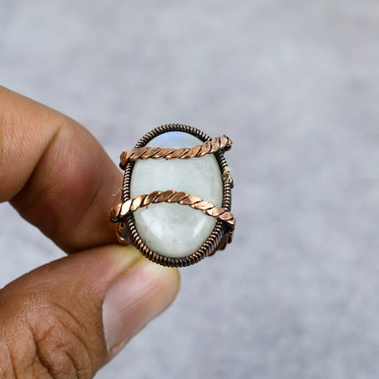 Rainbow Moonstone Gemstone Copper Ring