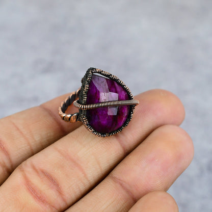 Kashmir Red Ruby Gemstone Copper Ring