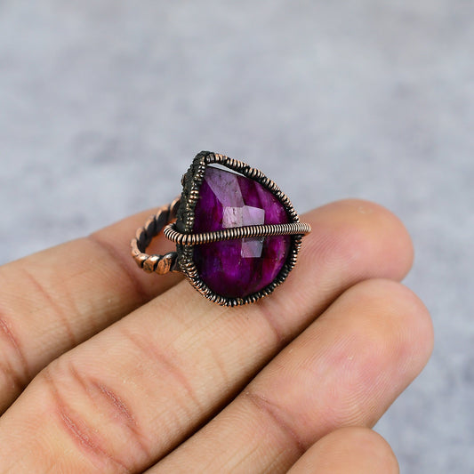 Kashmir Red Ruby Gemstone Copper Ring