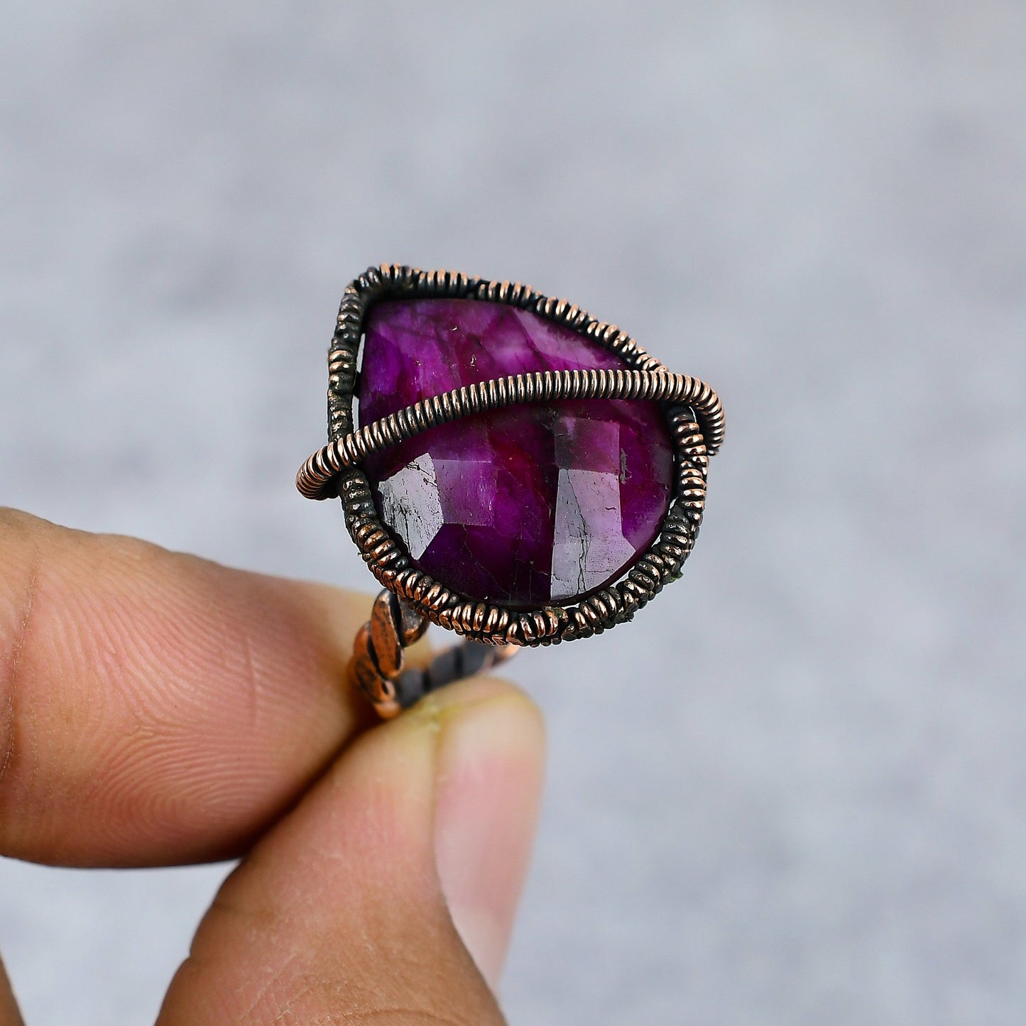 Kashmir Red Ruby Gemstone Copper Ring