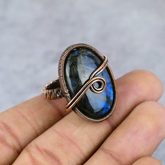 Copper Labradorite Gemstone Ring