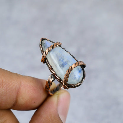 Rainbow Moonstone Gemstone Copper Ring