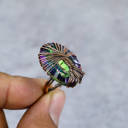 Rainbow Mystic Topaz Gemstone Tree of Life Ring