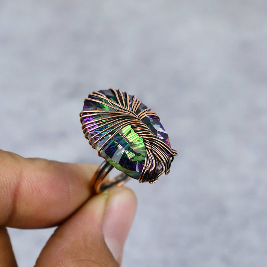 Rainbow Mystic Topaz Gemstone Tree of Life Ring