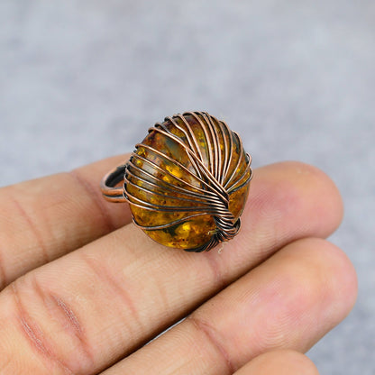 Yellow Baltic Amber Gemstone Ring
