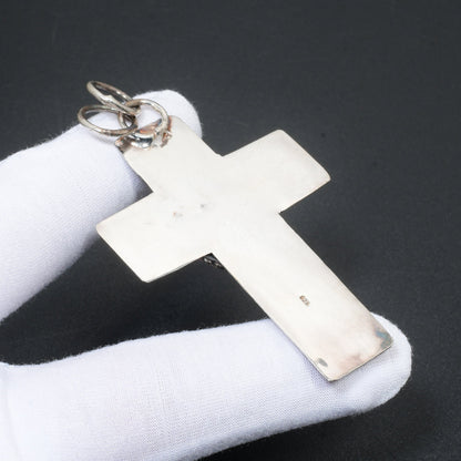 Turquoise & Orange Spiny Oyster Cross Pendant