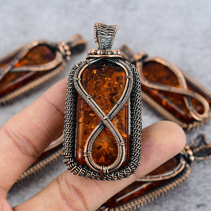 Golden Amber Gemstone Infinity Pendant