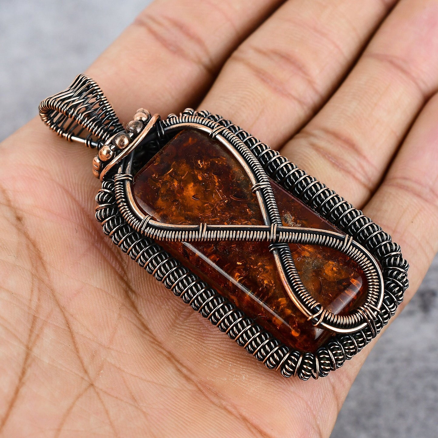 Golden Amber Gemstone Infinity Pendant