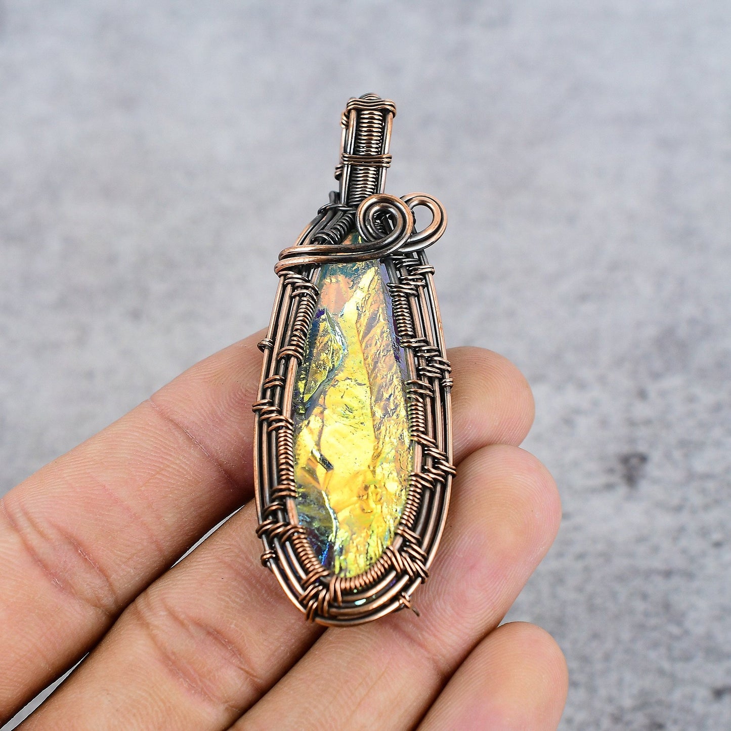 Peacock Aura Druzy Gemstone Pendant
