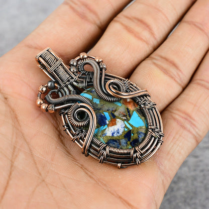 Blue-Orange Turquoise Gemstone Pendant