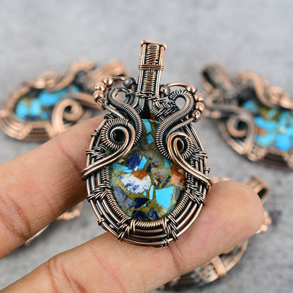 Blue-Orange Turquoise Gemstone Pendant