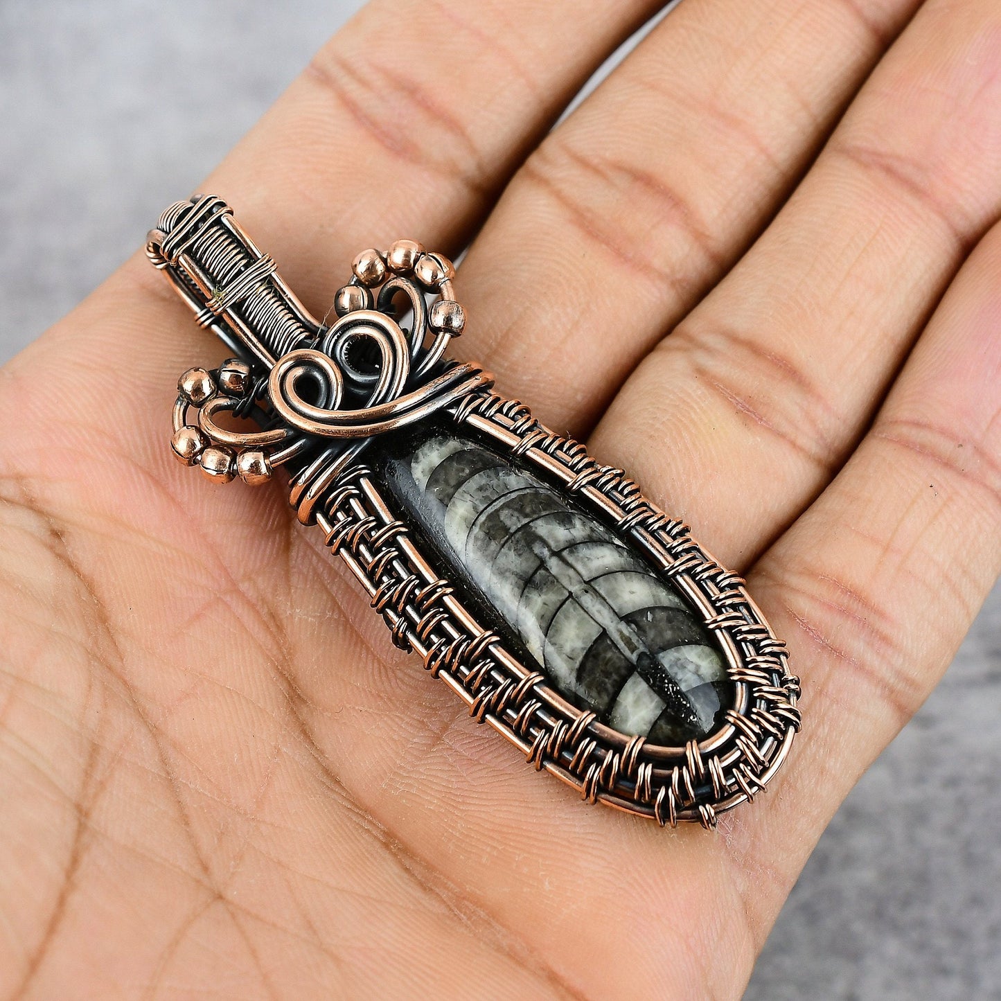 Copper Orthoceras Gemstone Pendant