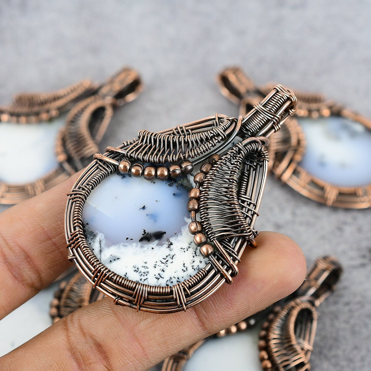White Dendrite Opal Gemstone Pendant