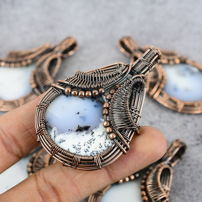 White Dendrite Opal Gemstone Pendant