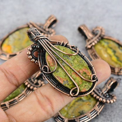 Green-Pink Unakite Gemstone Pendant
