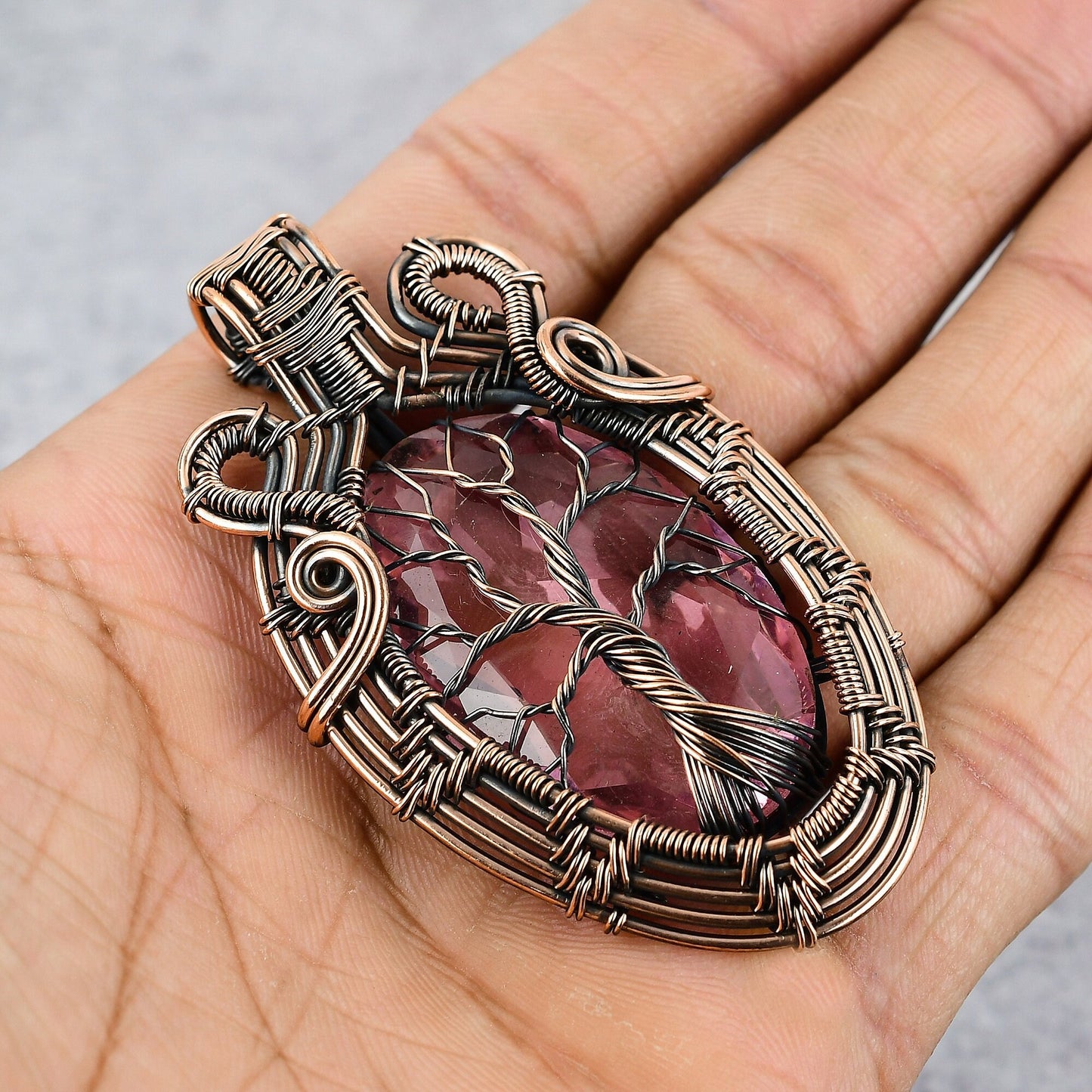 Pink Kunzite Gemstone Tree of Life Pendant