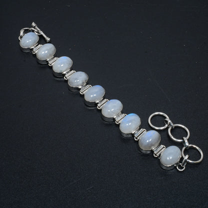 Rainbow Moonstone Sterling Silver Bracelet