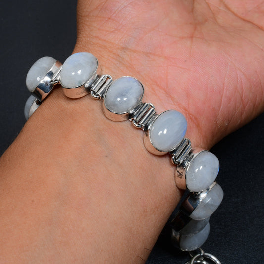 Rainbow Moonstone Sterling Silver Bracelet