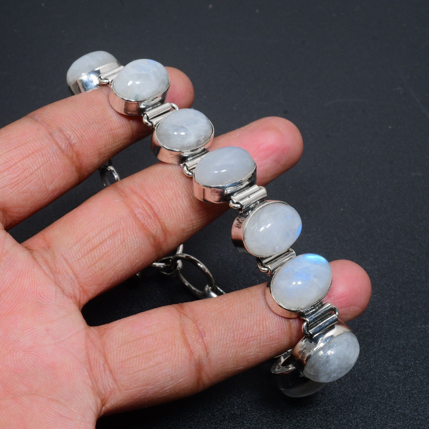 Rainbow Moonstone Sterling Silver Bracelet