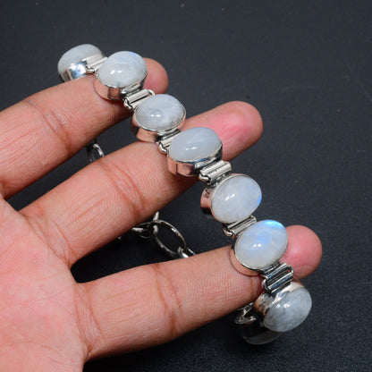 Rainbow Moonstone Sterling Silver Bracelet