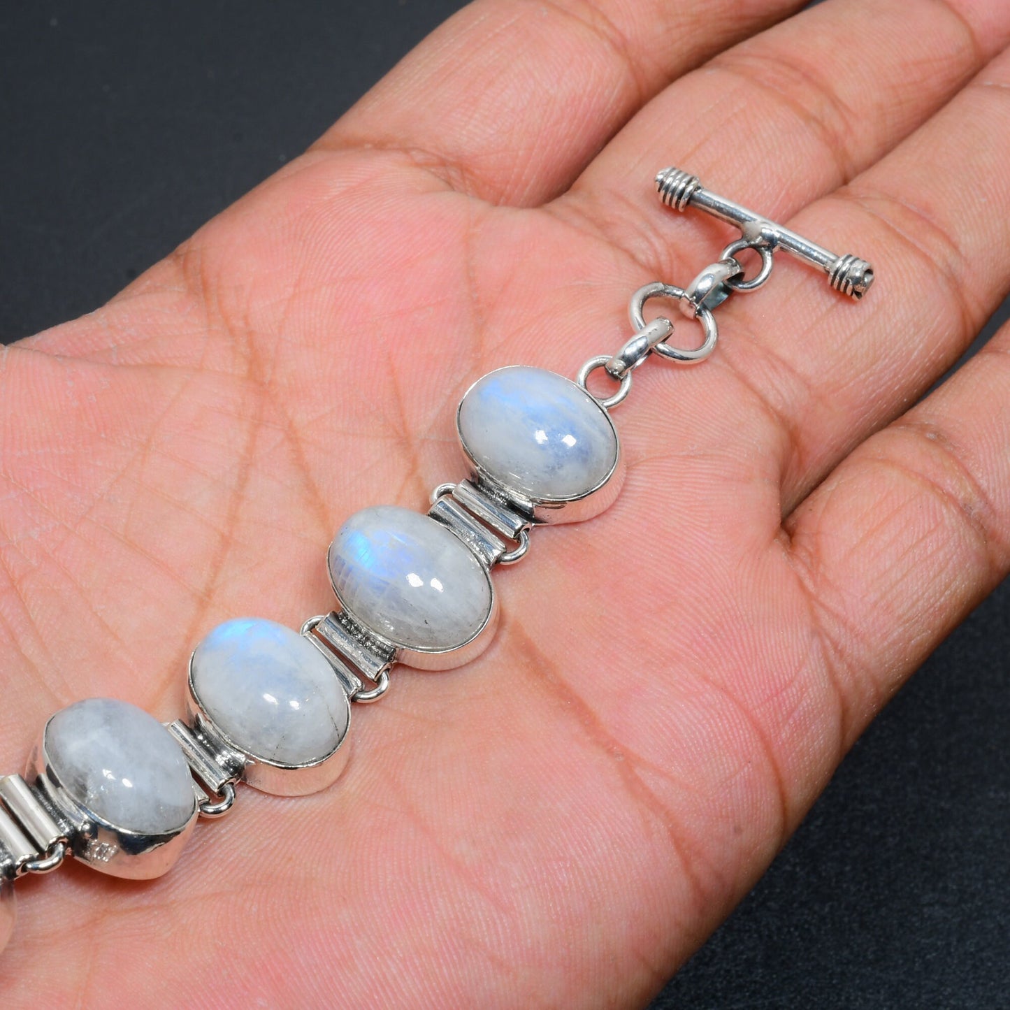 Rainbow Moonstone Sterling Silver Bracelet