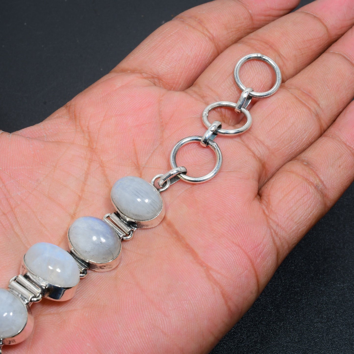 Rainbow Moonstone Sterling Silver Bracelet