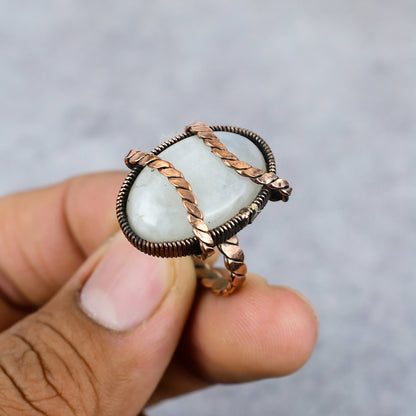 Rainbow Moonstone Gemstone Copper Ring