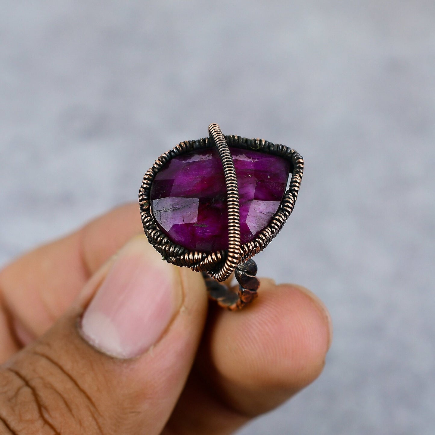 Kashmir Red Ruby Gemstone Copper Ring