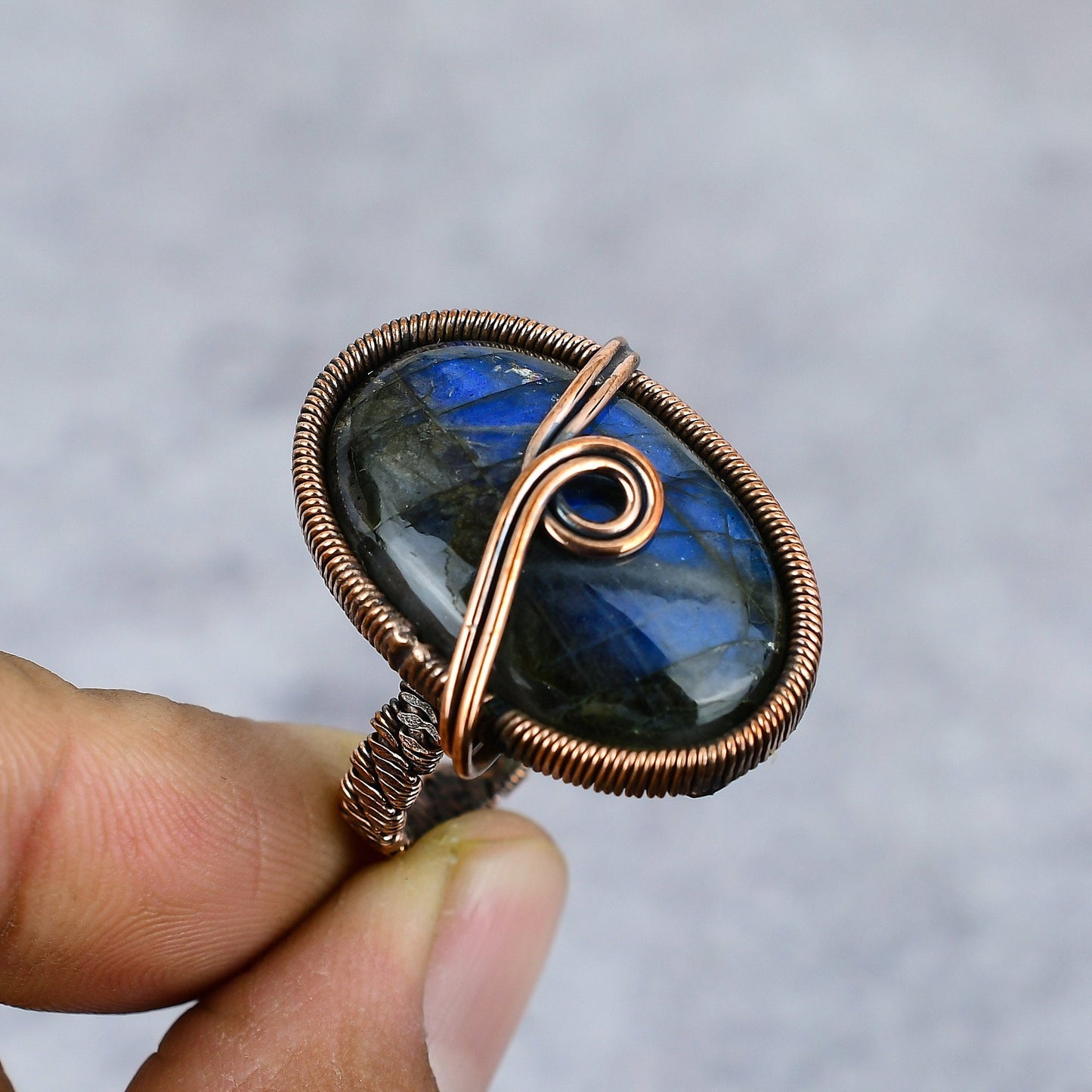 Copper Labradorite Gemstone Ring