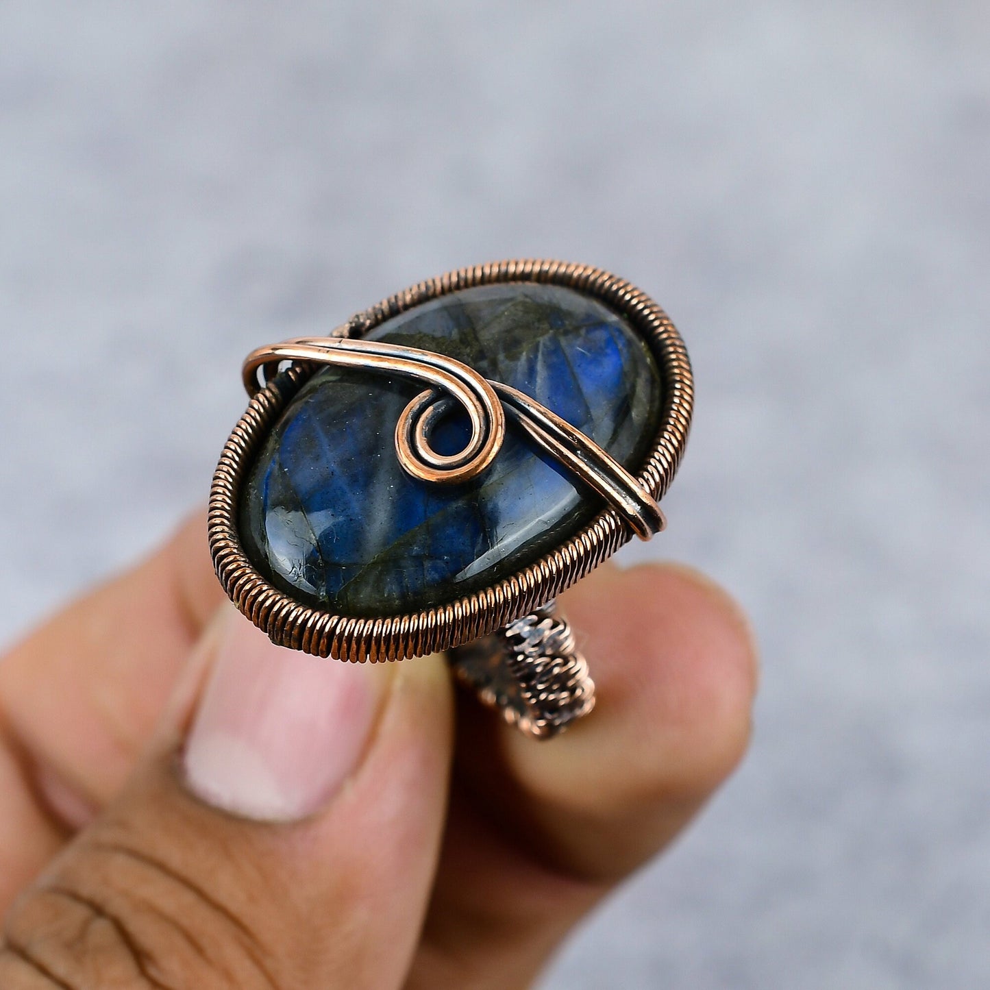 Copper Labradorite Gemstone Ring